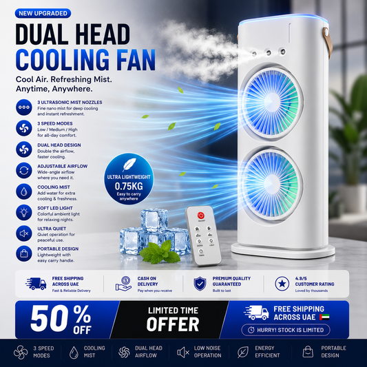 ArcticFlow™ Cooling Fan | 3-Nozzle Mist & Powerful Airflow