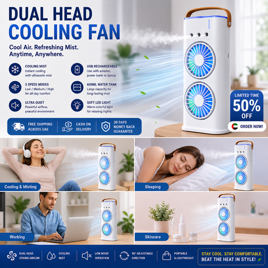 ArcticFlow™ Cooling Fan | 3-Nozzle Mist & Powerful Airflow